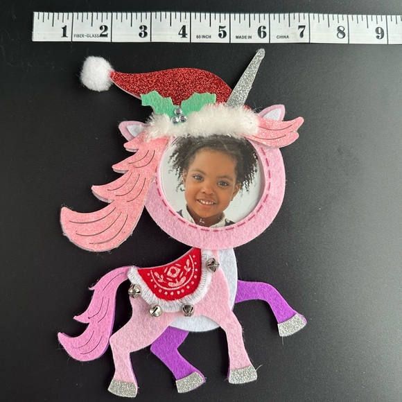 Unicorn Felt Photo Frame Christmas Ornament with Jingle Bells - Picture 4 of 4
